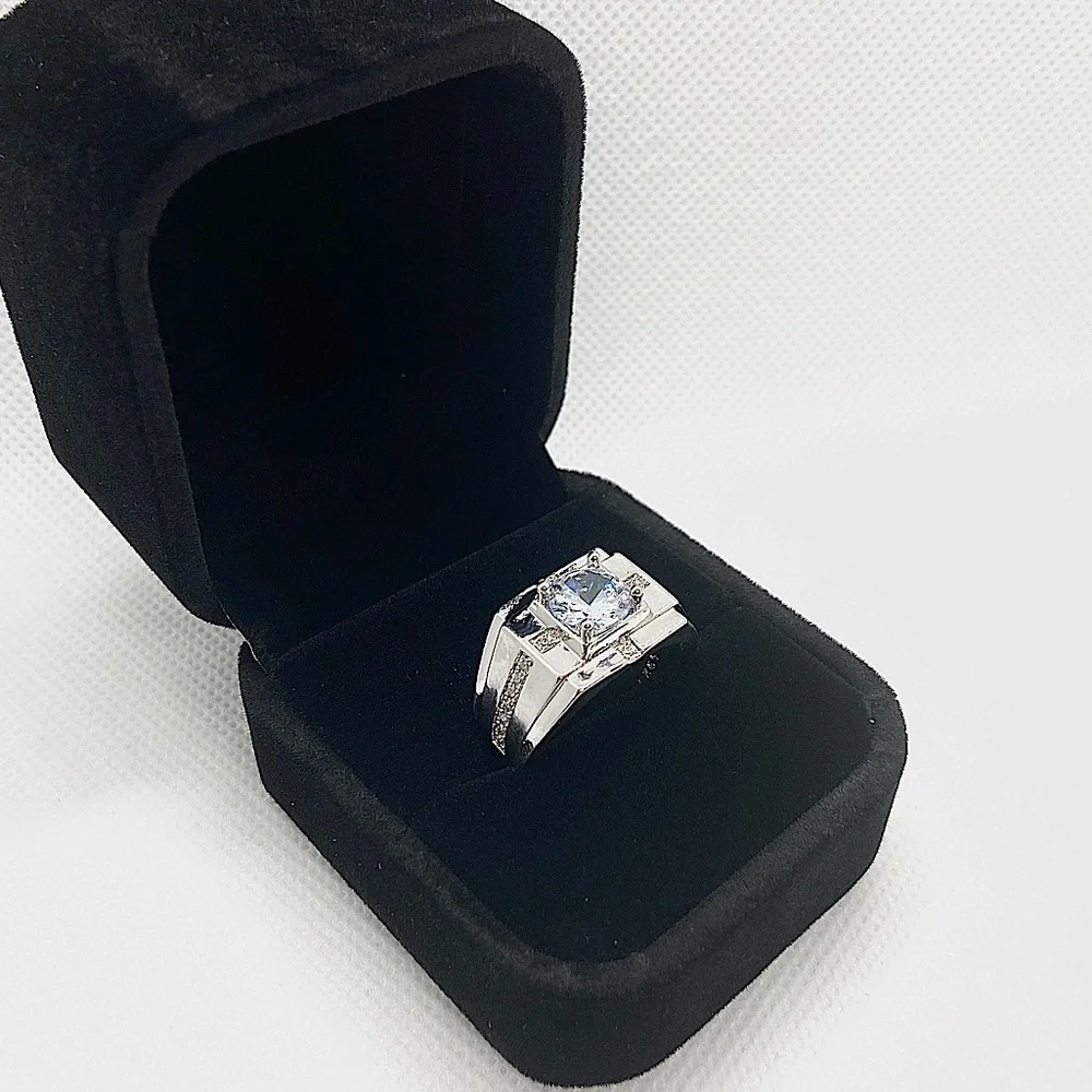 NEW 925 Silver Round Crystal Wide Band Ring